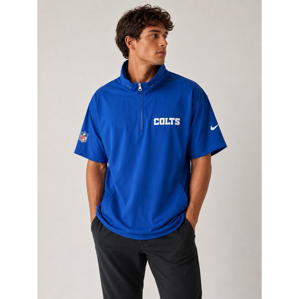 Nike NFL Indianapolis Colts Mens XL Blue Quarter Zip Short Sleeve Windshirt Hood